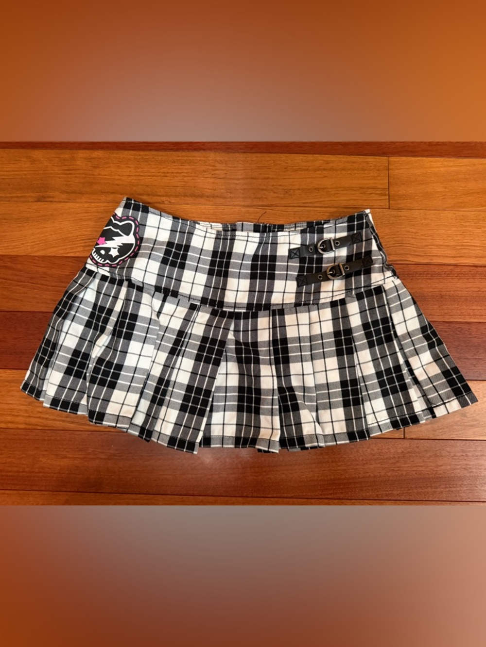 Abbey Dawn by Avril Lavigne Y2K Plaid Mini Skirt Skull Patch Double Buckle Belt